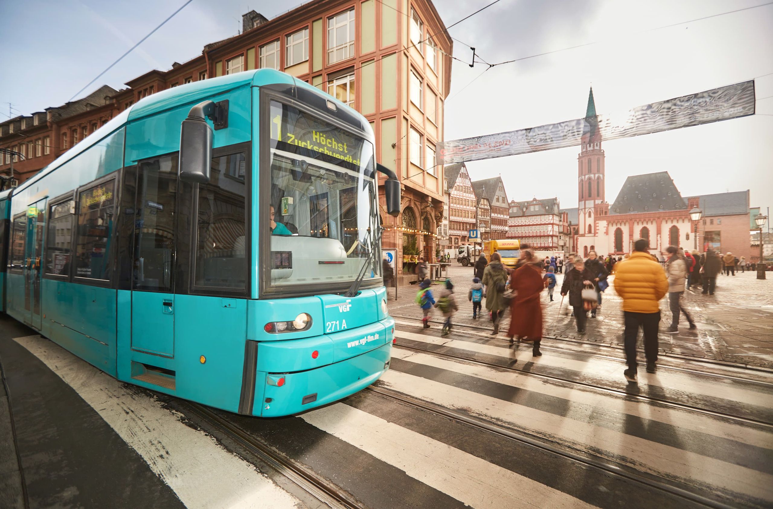A Train in the foreground with People in the background copyright VGF/Dominik Buschardt